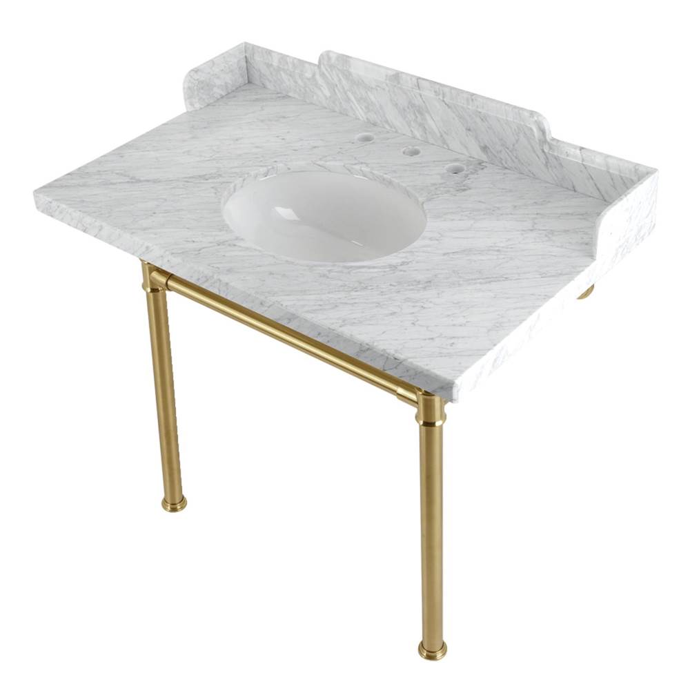 Kingston Brass Kingston Brass LMS3622M87ST Wesselman 36'' Carrara Marble Console Sink with Stainless Steel Legs, Marble White/Brushed Brass