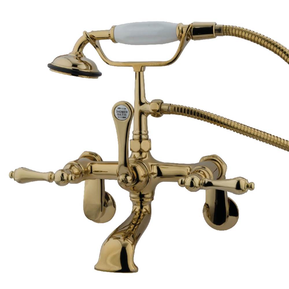 Kingston Brass Vintage Wall Mount Clawfoot Tub Faucet with Hand Shower, Polished Brass