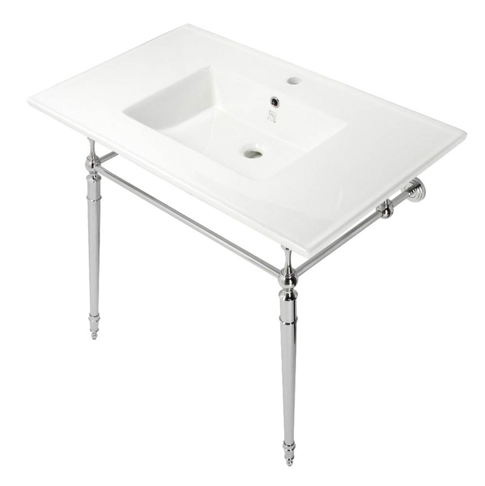 Kingston Brass Edwardian 37-Inch Console Sink with Brass Legs (Single Faucet Hole), White/Polished Chrome