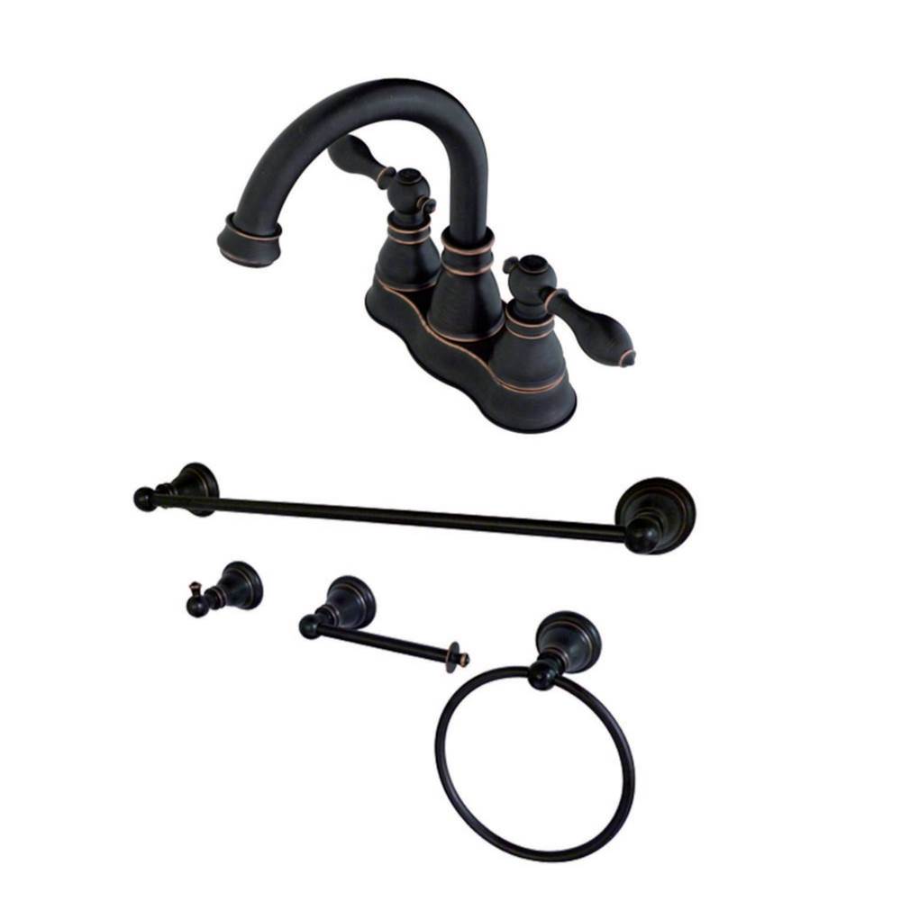 Kingston Brass Fauceture 4 in. Centerset Bathroom Faucet with 4-Piece Bathroom Accessories, Naples Bronze