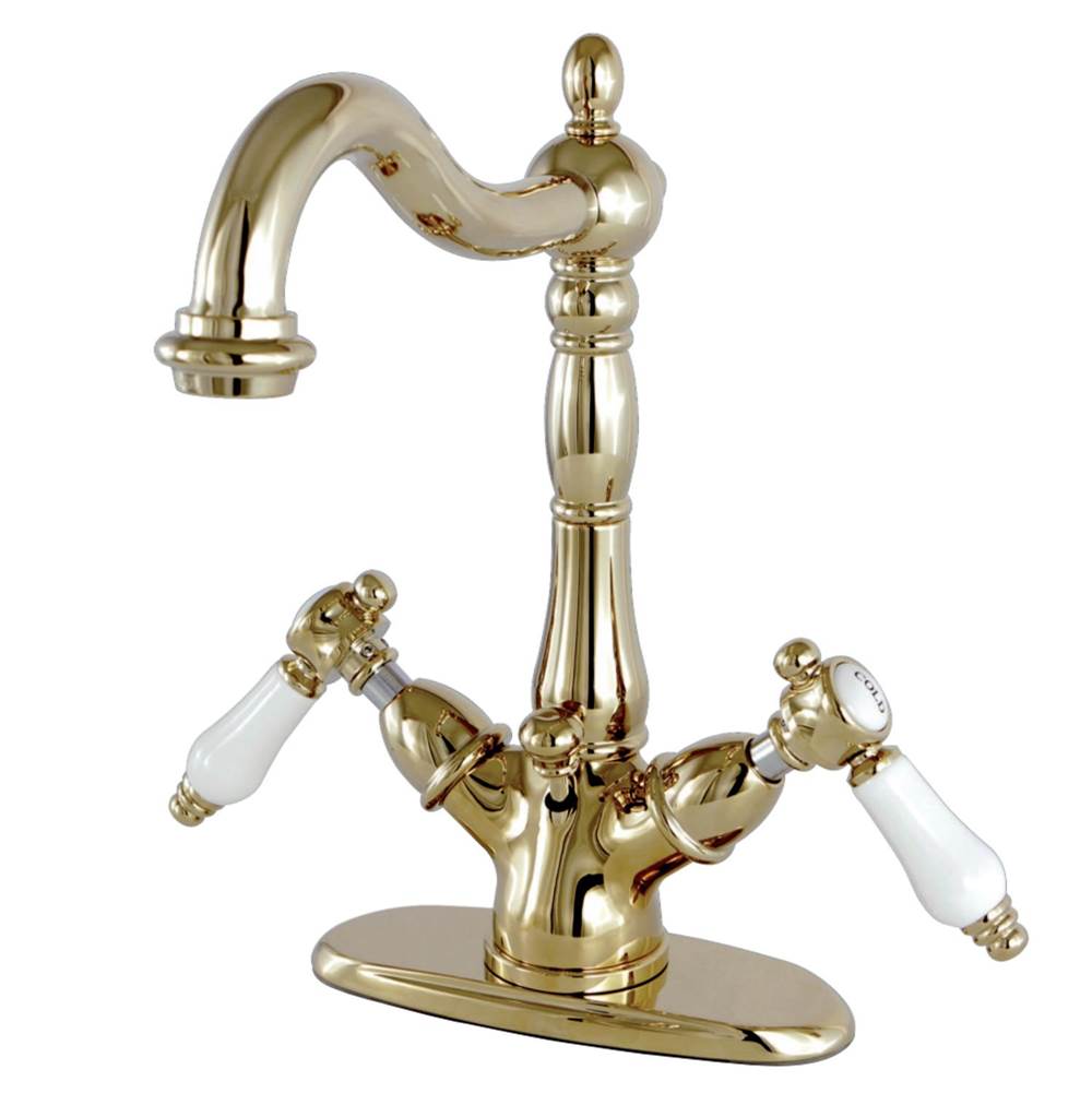 Kingston Brass Bel-Air Two-Handle Bathroom Faucet with Brass Pop-Up and Cover Plate, Polished Brass