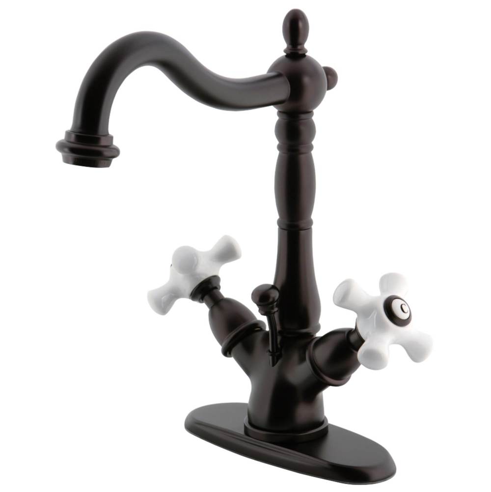 Kingston Brass Heritage Two-Handle Bathroom Faucet with Brass Pop-Up and Cover Plate, Oil Rubbed Bronze