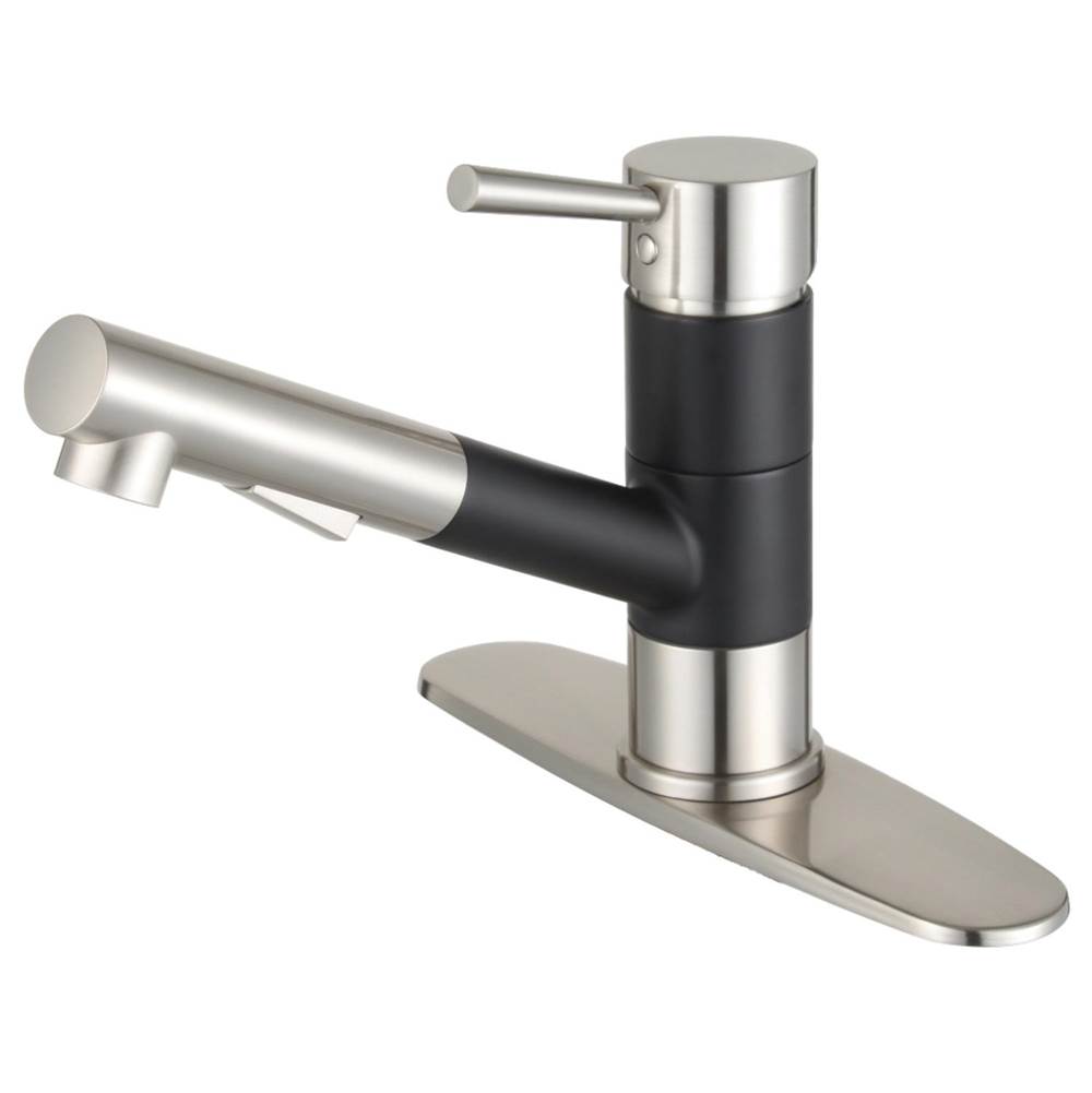 Kingston Brass Gourmetier Concord Single-Handle Pull-Out Kitchen Faucet, Matte Black/Brushed Nickel