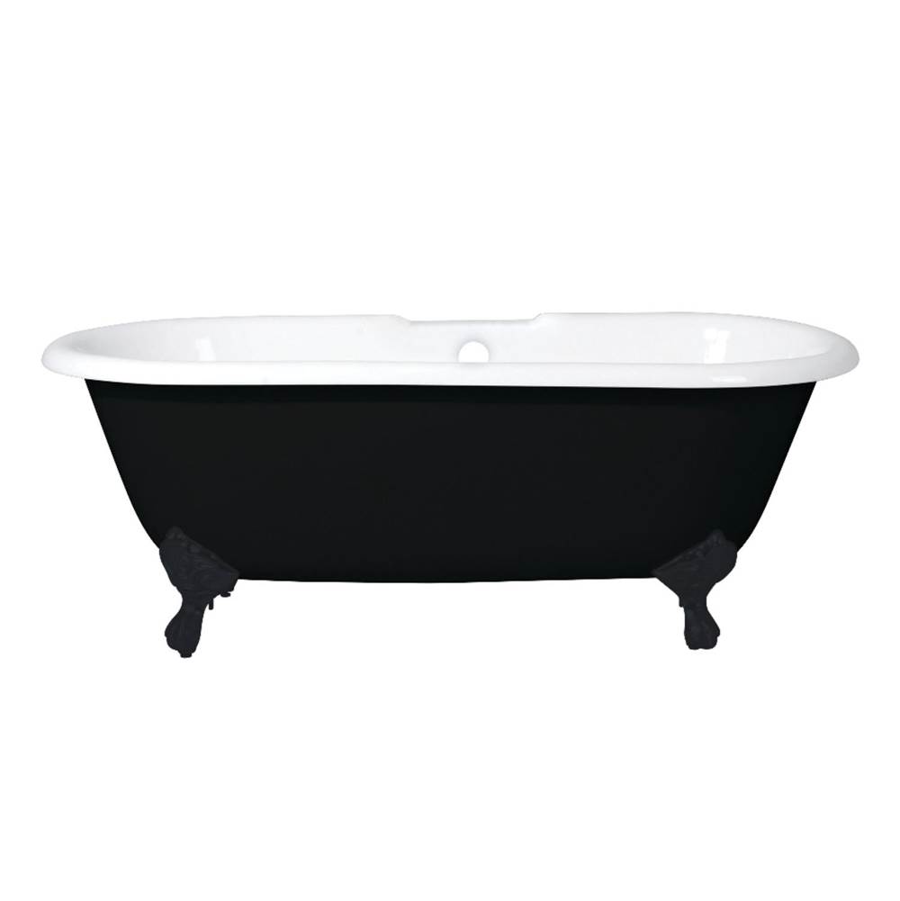 Kingston Brass Aqua Eden 66-Inch Cast Iron Double Ended Clawfoot Tub with 7-Inch Faucet Drillings, White/Matte Black