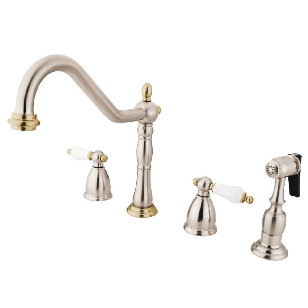 Kingston Brass Widespread Kitchen Faucet, Brushed Nickel/Polished Brass