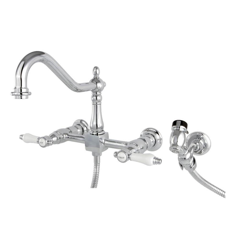 Kingston Brass Bel-Air Wall Mount Bridge Kitchen Faucet with Brass Spray, Polished Chrome