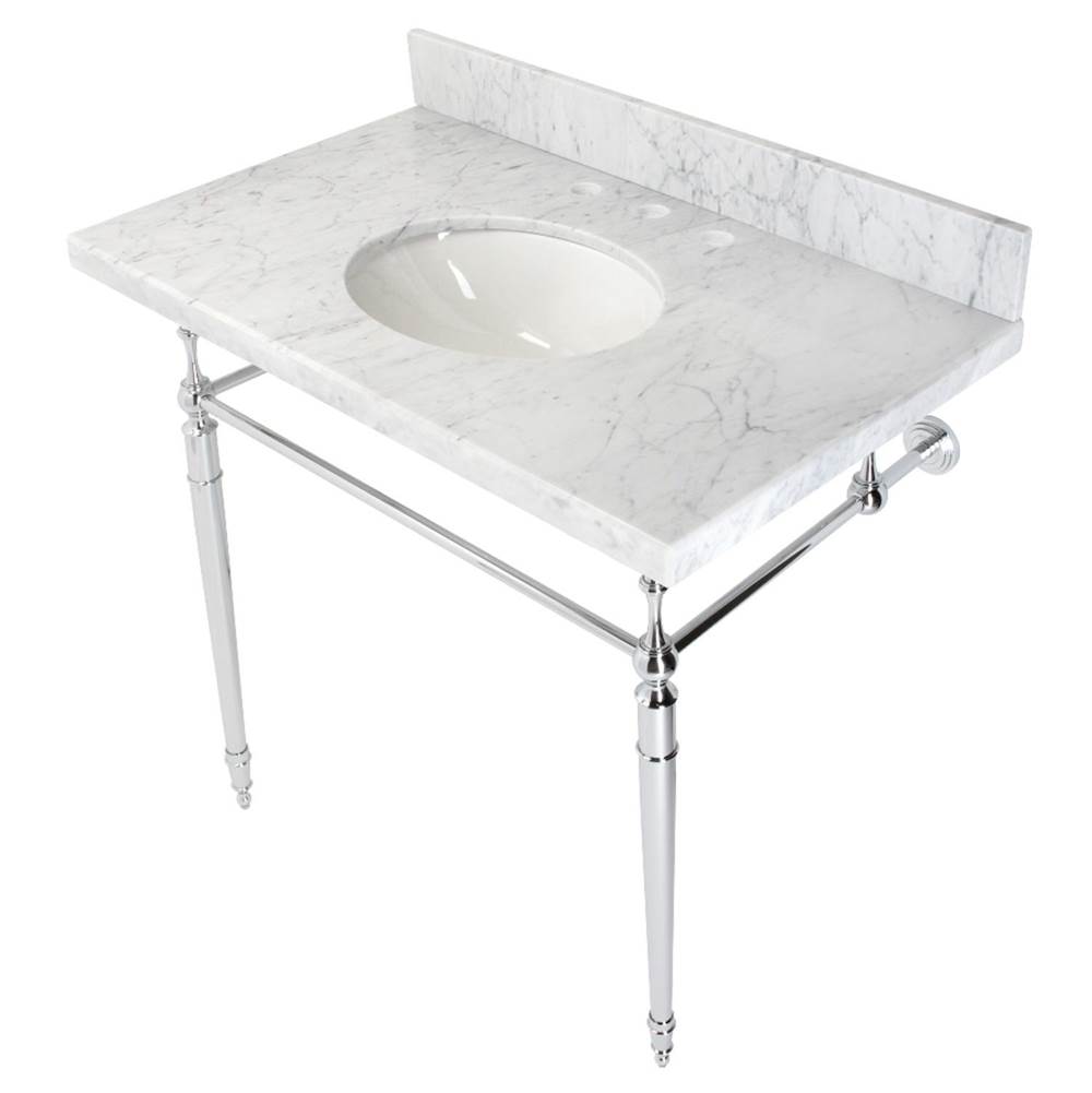 Kingston Brass Edwardian 36'' Console Sink with Brass Legs (8-Inch, 3 Hole), Marble White/Polished Chrome