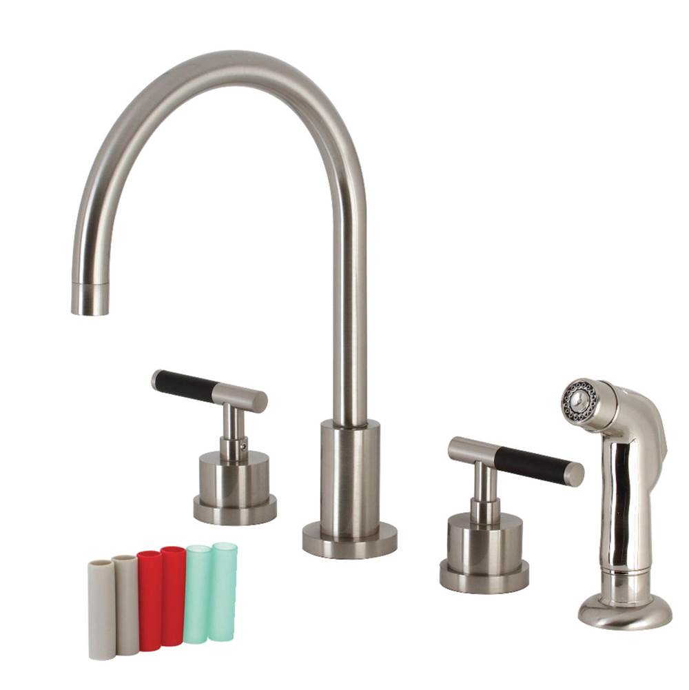 Kingston Brass Kaiser Widespread Kitchen Faucet with Plastic Sprayer, Brushed Nickel