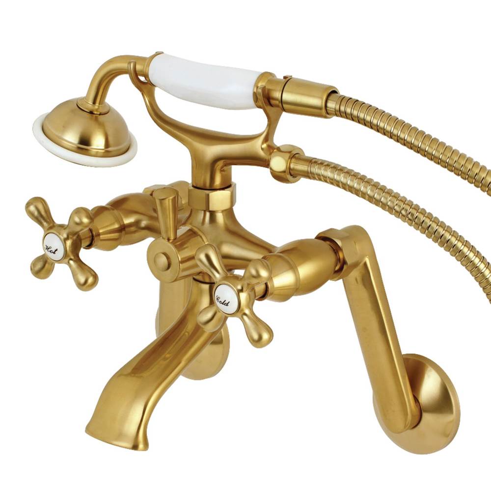 Kingston Brass Kingston Tub Wall Mount Clawfoot Tub Faucet with Hand Shower, Brushed Brass