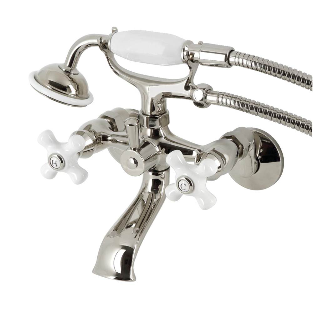 Kingston Brass Kingston Brass KS265PXPN Kingston Tub Wall Mount Clawfoot Tub Faucet with Hand Shower, Polished Nickel