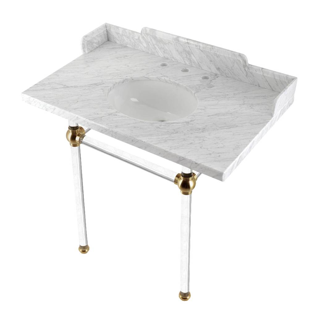 Kingston Brass Kingston Brass LMS36MA7 Pemberton 36'' Carrara Marble Console Sink with Acrylic Legs, Marble White/Brushed Brass
