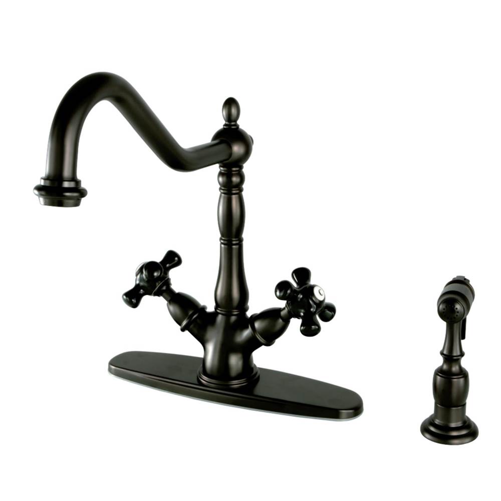 Kingston Brass 8-inch Centerset Deck Mount Kitchen Faucet with Brass Sprayer, Oil Rubbed Bronze