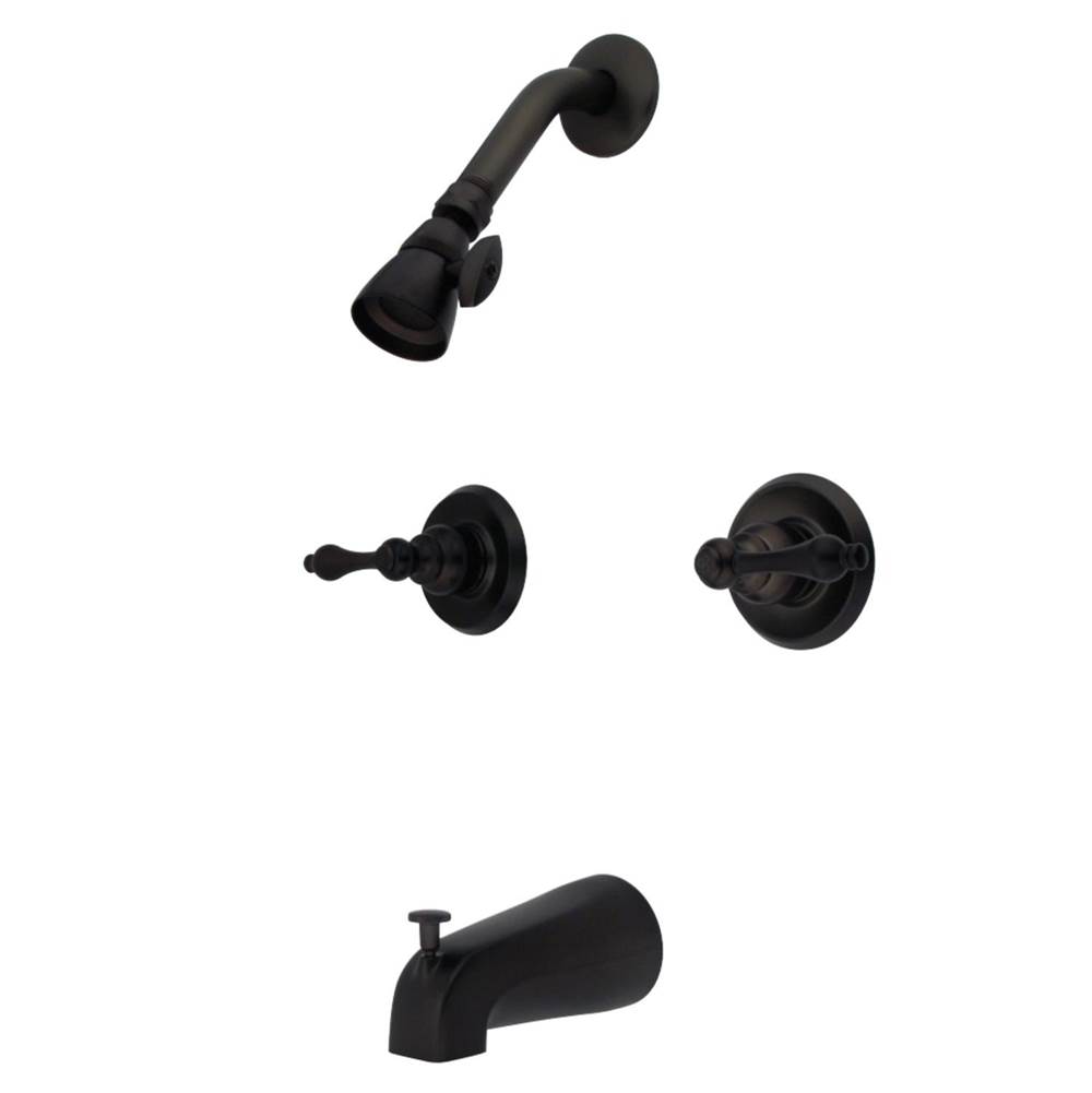 Kingston Brass Magellan Twin Handle Tub & Shower Faucet With Decor Lever Handle, Oil Rubbed Bronze