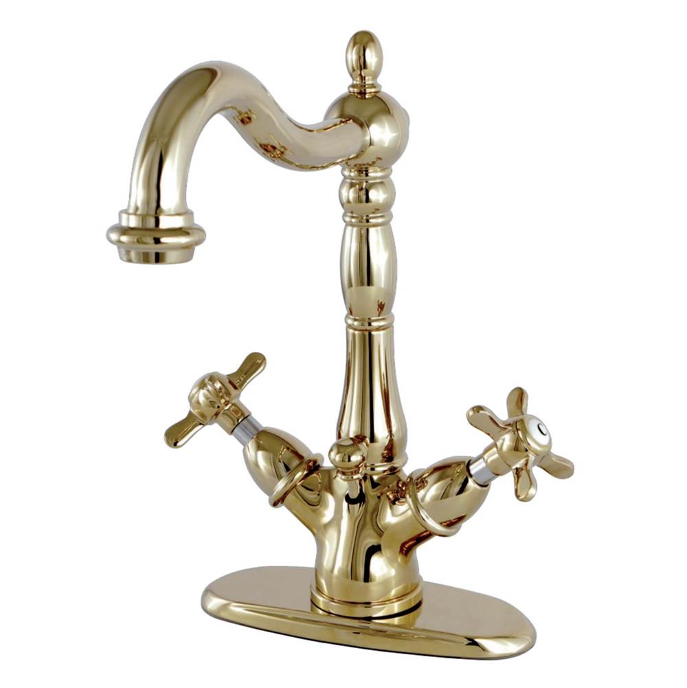 Kingston Brass Essex Two-Handle Bathroom Faucet with Brass Pop-Up and Deck Plate, Polished Brass