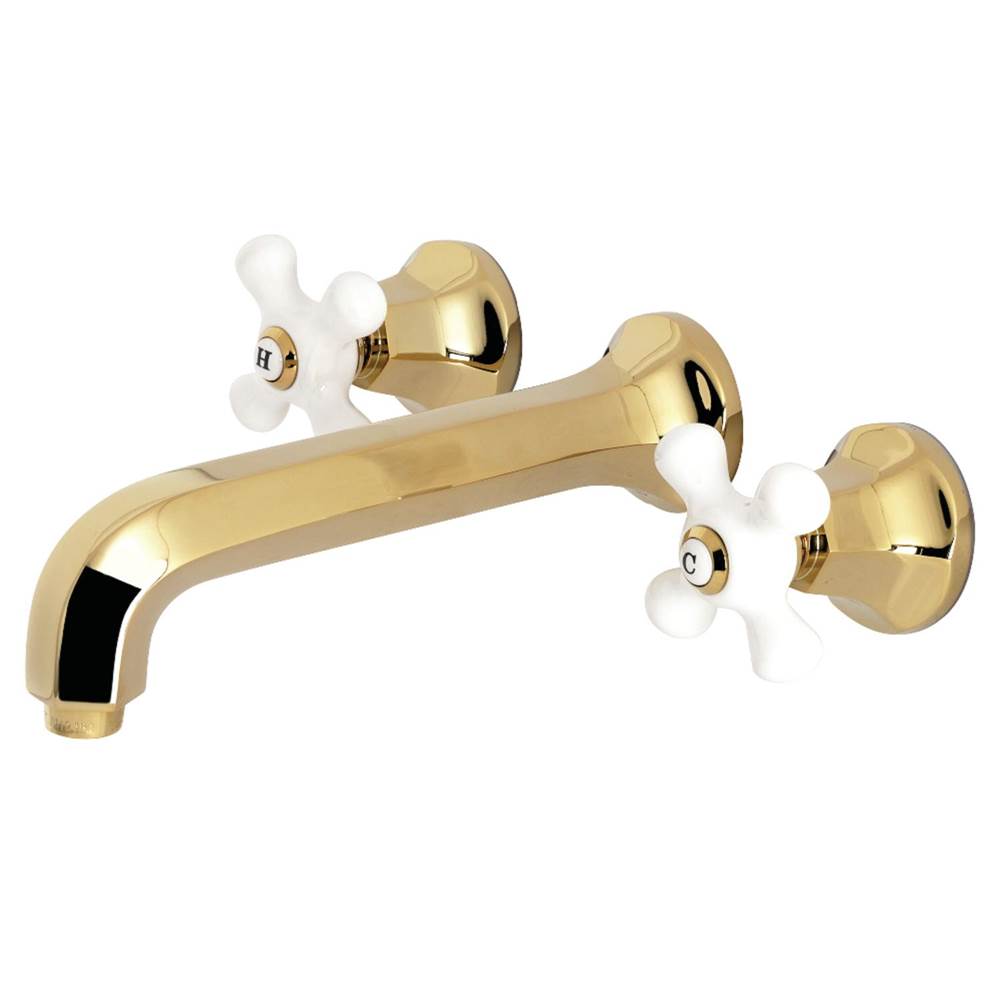 Kingston Brass Metropolitan 2-Handle Wall Mount Bathroom Faucet, Polished Brass