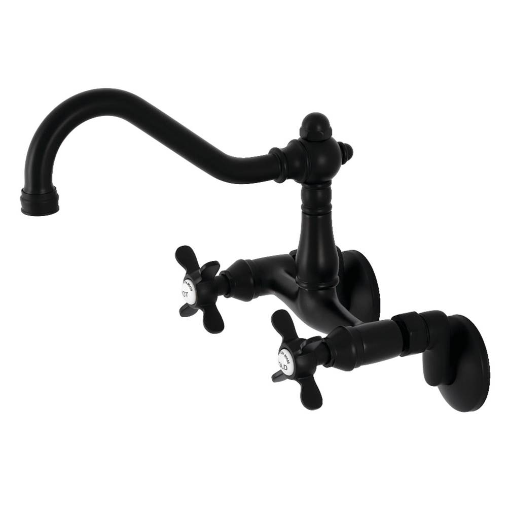 Kingston Brass 6-Inch Adjustable Center Wall Mount Kitchen Faucet, Matte Black