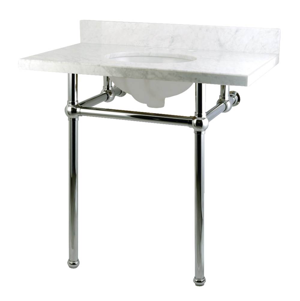 Kingston Brass Templeton 36'' x 22'' Carrara Marble Vanity Top with Brass Console Legs, Carrara Marble/Polished Chrome