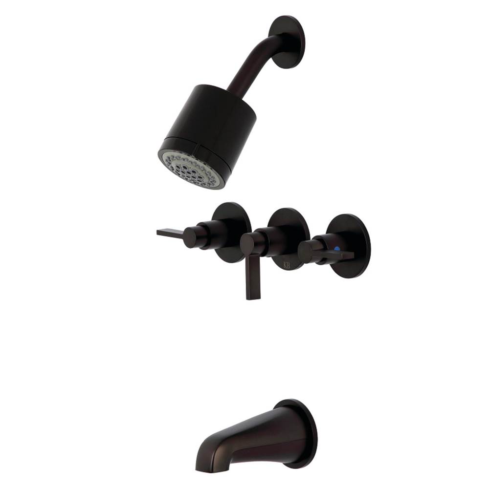 Kingston Brass NuvoFusion Three-Handle Tub and Shower Faucet, Oil Rubbed Bronze