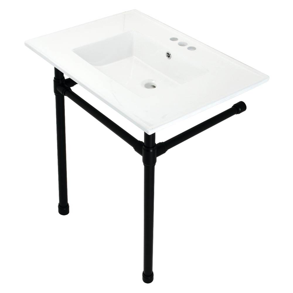 Kingston Brass Dreyfuss 31'' Console Sink with Stainless Steel Legs (4-Inch, 3 Hole), White/Matte Black
