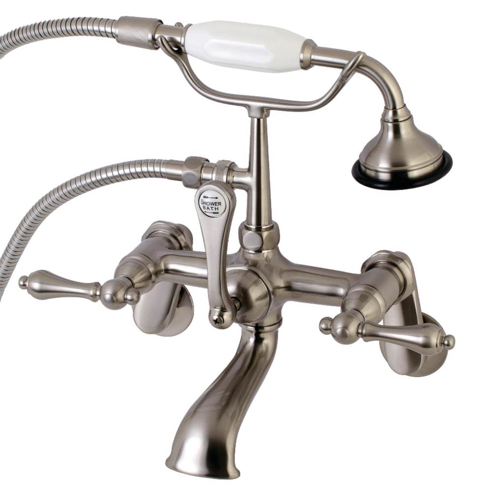 Kingston Brass Aqua Vintage 7-Inch Adjustable Wall Mount Tub Faucet with Hand Shower, Brushed Nickel