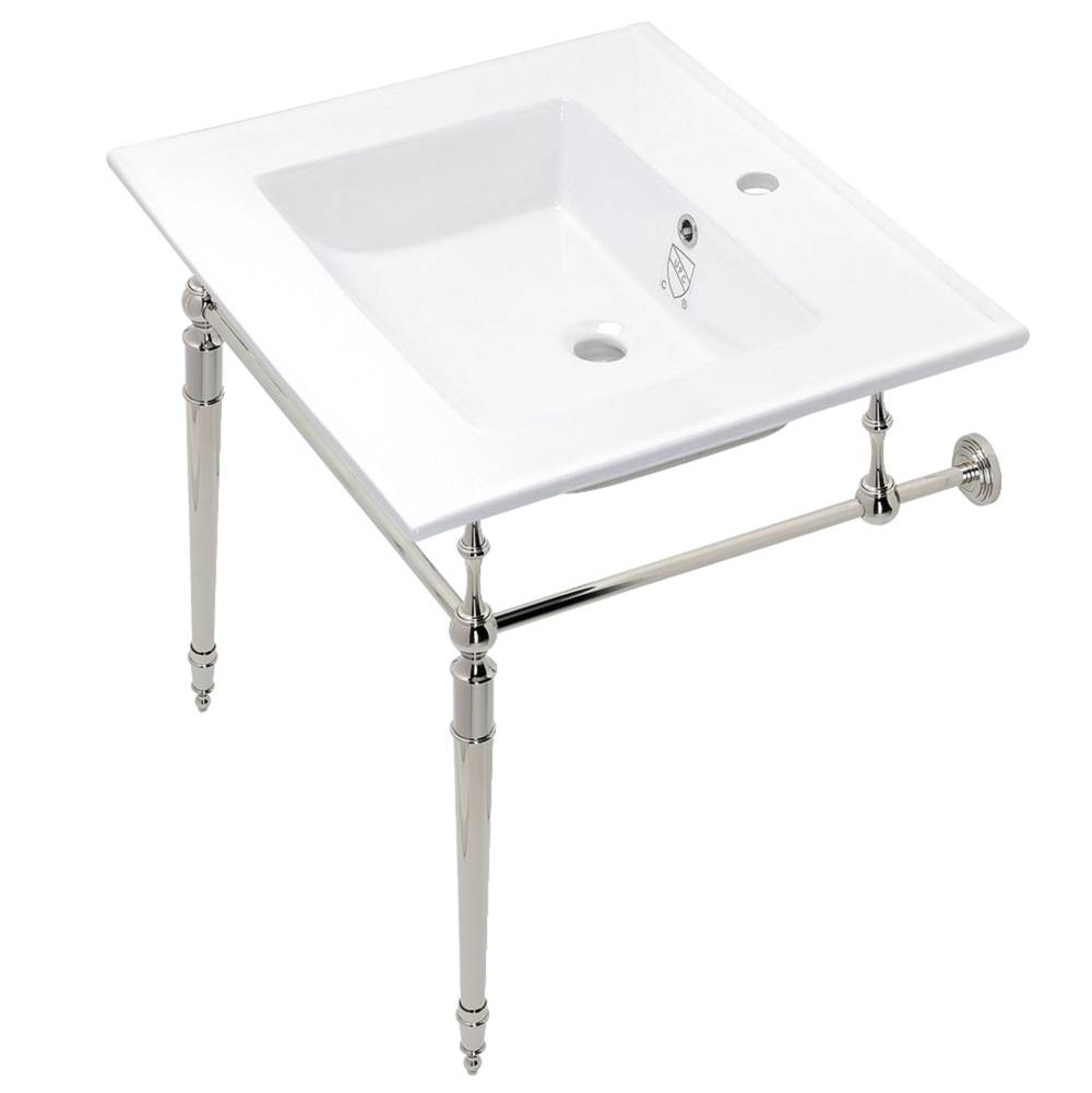 Kingston Brass Edwardian 25-Inch Console Sink with Brass Legs (Single Faucet Hole), White/Polished Nickel