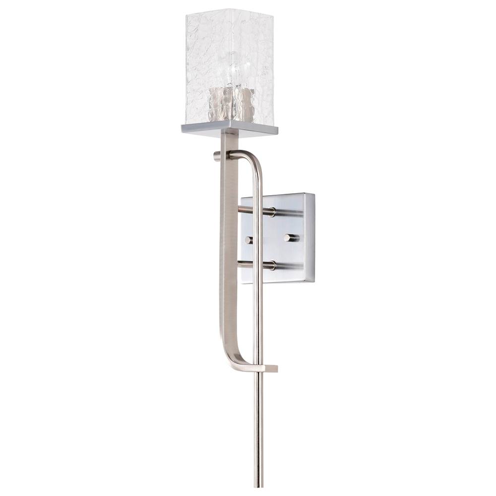 Nuvo Terrace 1 Light Wall Sconce; Polished Nickel Finish; Crackel Glass
