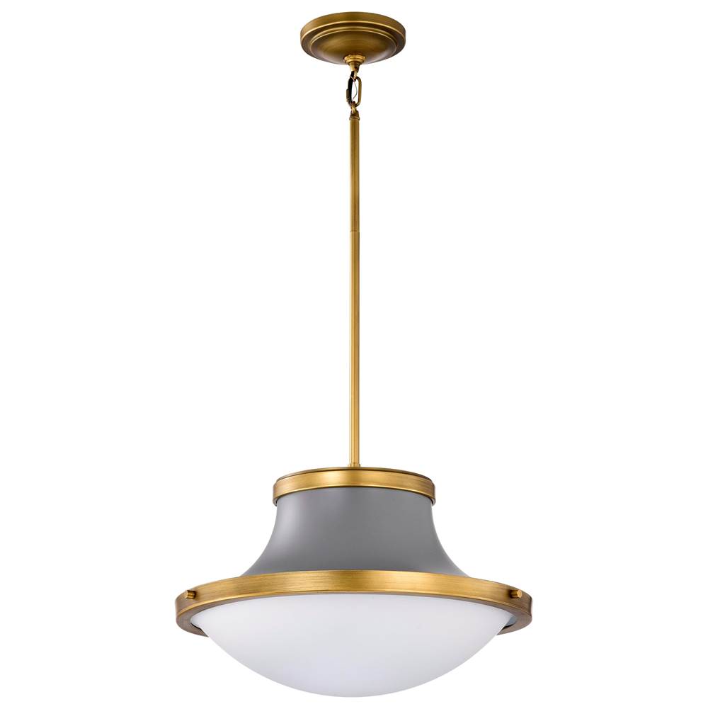 Nuvo Lafayette 1 Light Pendant; 18 Inches; Gray Finish with Natural Brass Accents and White Opal Glass