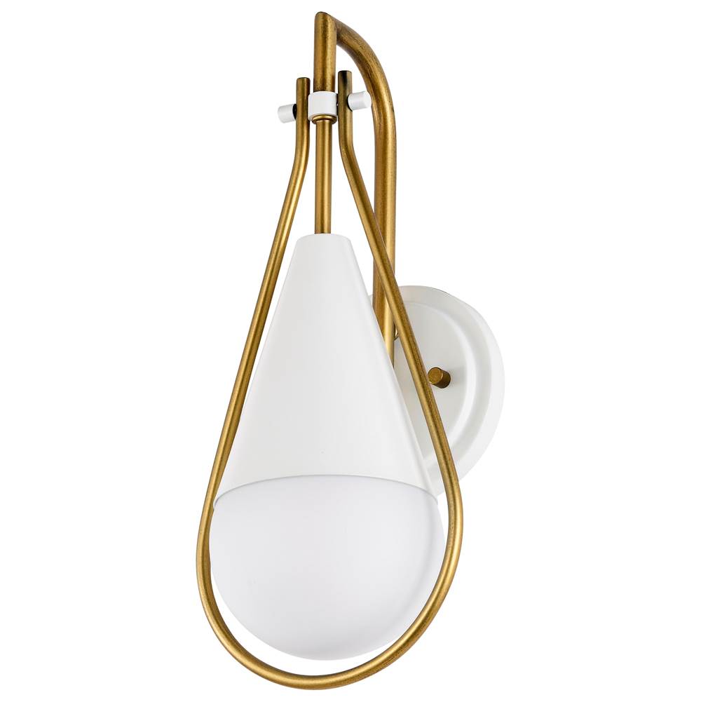 Nuvo Admiral 1 Light Wall Sconce; Matte White and Natural Brass Finish; White Opal Glass