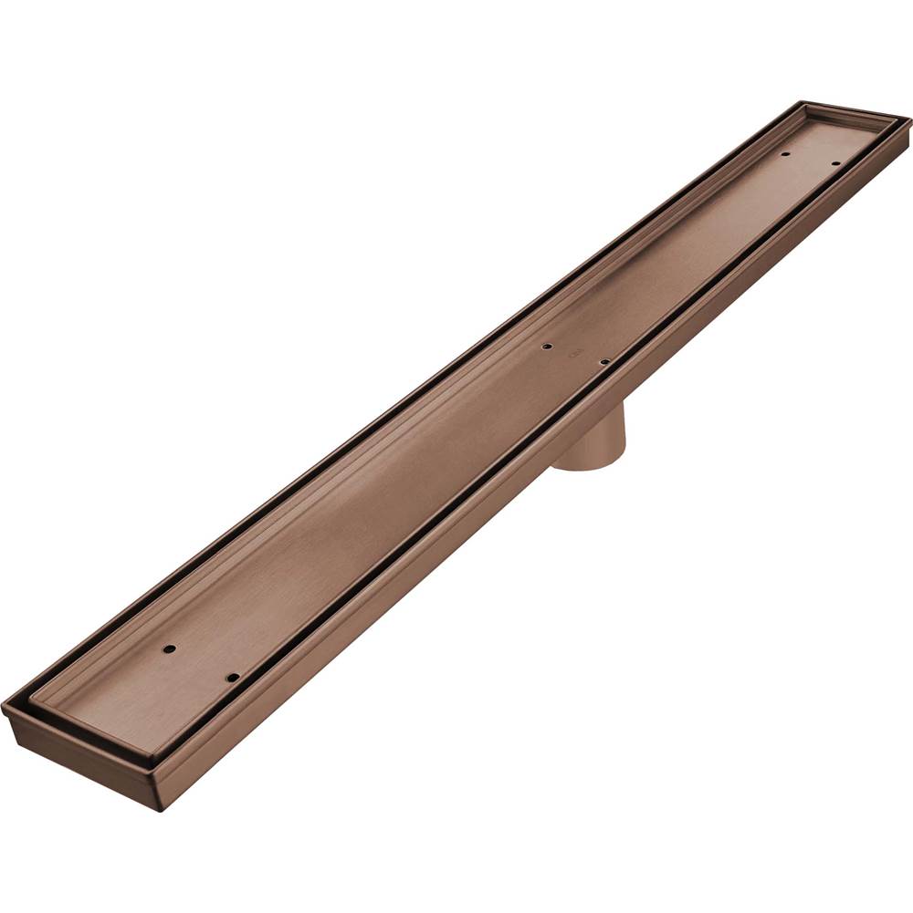 QM Drain Delmar Series. 24'' Standard length Plain Edge linear drain. Mist (Tile-in) Line. Bronze