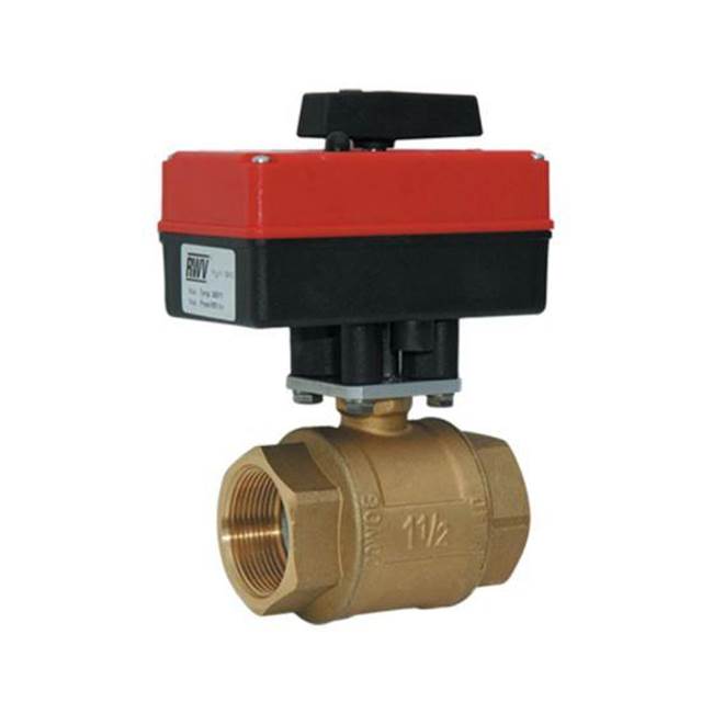 Red-White Valve 1/2 IN Brass Full Port Ball Valve with 110VAC Electric Actuator,  PTFE Seats,  Threaded Ends,