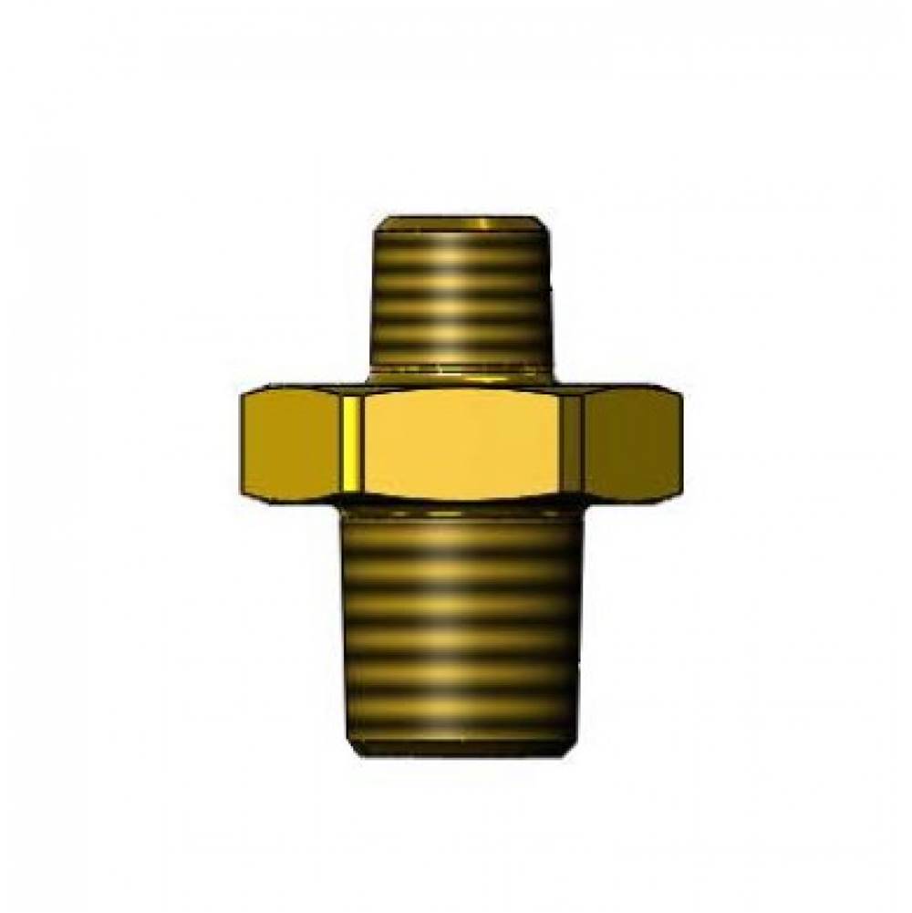 T&S Brass Reducing Hex Nipple, 1/4'' NPT-M x 1/8'' NPT-M (Unplated Brass)