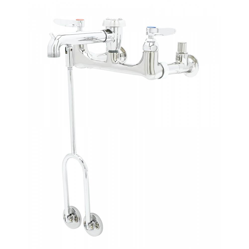 T&S Brass Service Sink Faucet, Wall Mount, 8'' Centers, Vacuum Breaker, Integral Stops, Polished