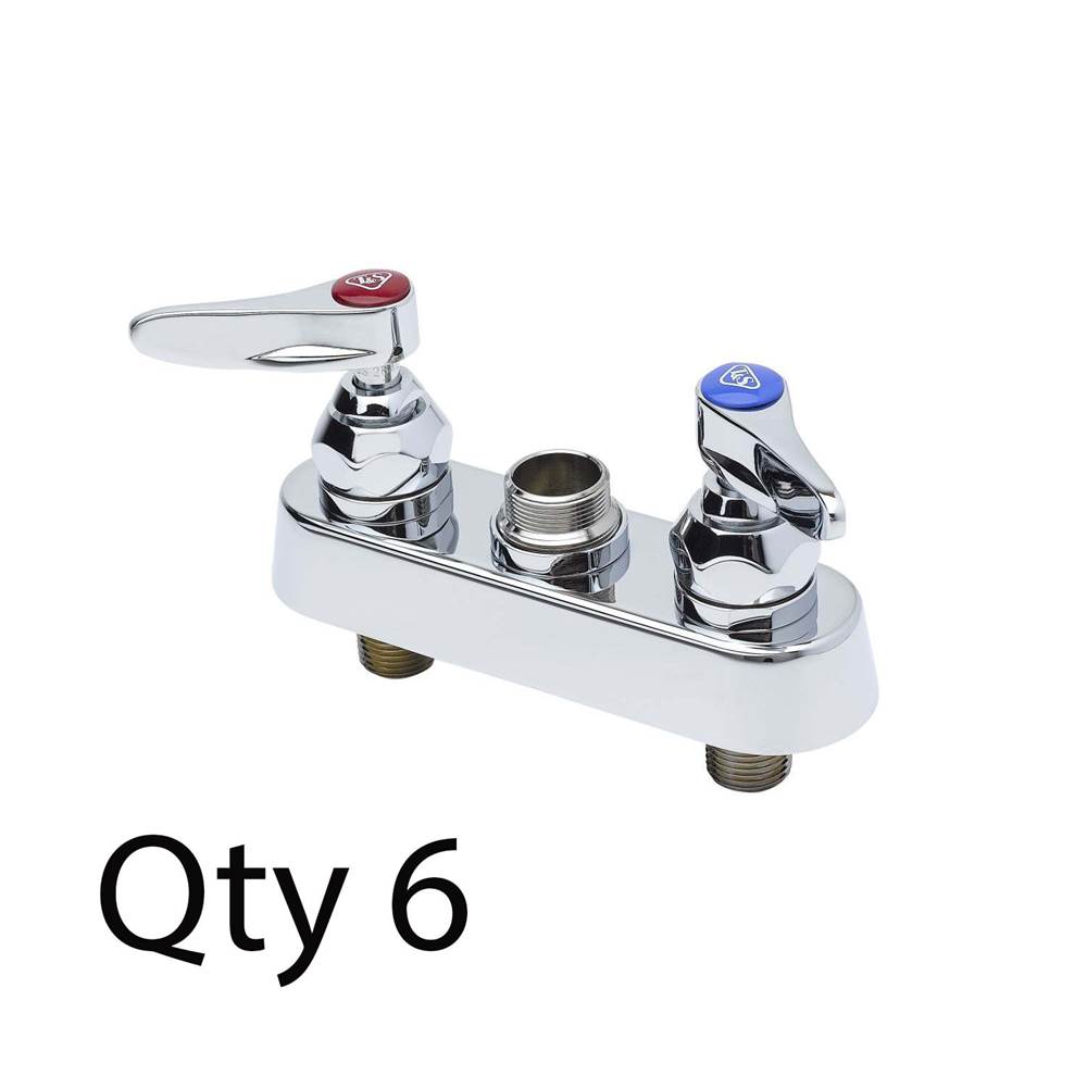 T&S Brass Workboard Faucet, Deck Mount, 4'' Centers, Lever Handles, Less Nozzle (Qty. 6) Master Pack