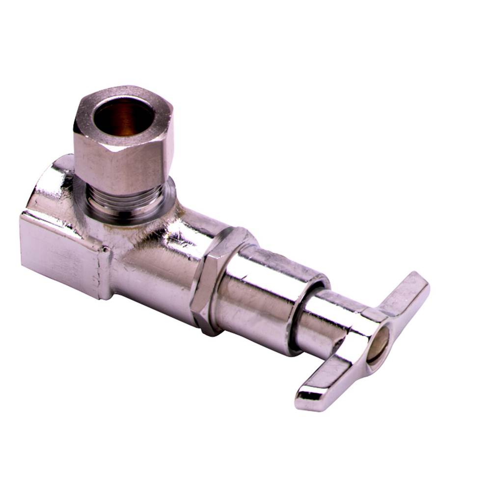 T&S Brass Angle Key Stop, 1/2'' NPT Female Inlet, Outlet w/ Compression Nut & Sleeve for 1/2'' Tubing