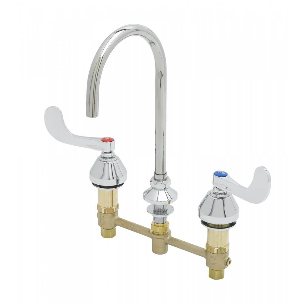T&S Brass Medical Faucet, 8'' Centers, 1.5 gpm Flow Control, Plain-End Gooseneck, 4'' Handles, Ceramas
