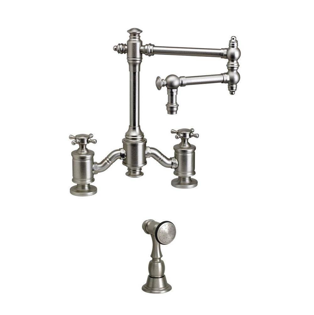 Waterstone Waterstone Towson Bridge Faucet - 12'' Articulated Spout - Cross Handles w/ Side Spray